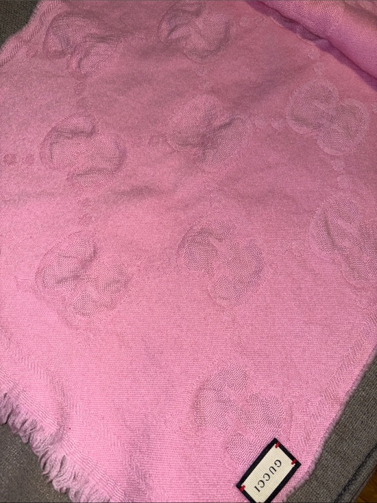 Gucci Accessories - Gucci Pink Jacquard GG wool Logo Scarf